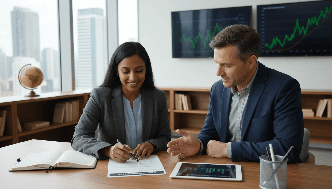 Financial advisor in a meeting with a client in a modern office